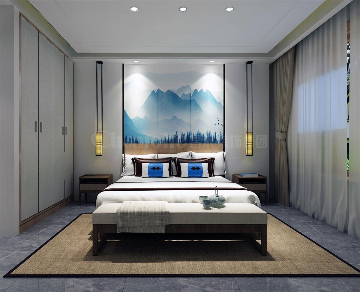 主臥貫穿、白色、灰色，加小許黑色融合的暖色調(diào)讓詩(shī)意棲居，少幾分濃墨重彩，多幾分雅致清寧，并在此感悟生命的智慧。內(nèi)心的平靜才能感悟到生活的大美，美不是符號(hào)，是一種心境，一份怡然，更是一份禪動(dòng)。